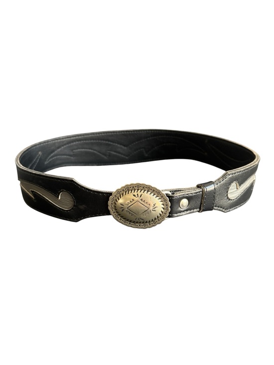 Vintage Accessories - Vintage Western Concho Belt Black Gray Leather Wing Cowgirl Boho Handmade Medium